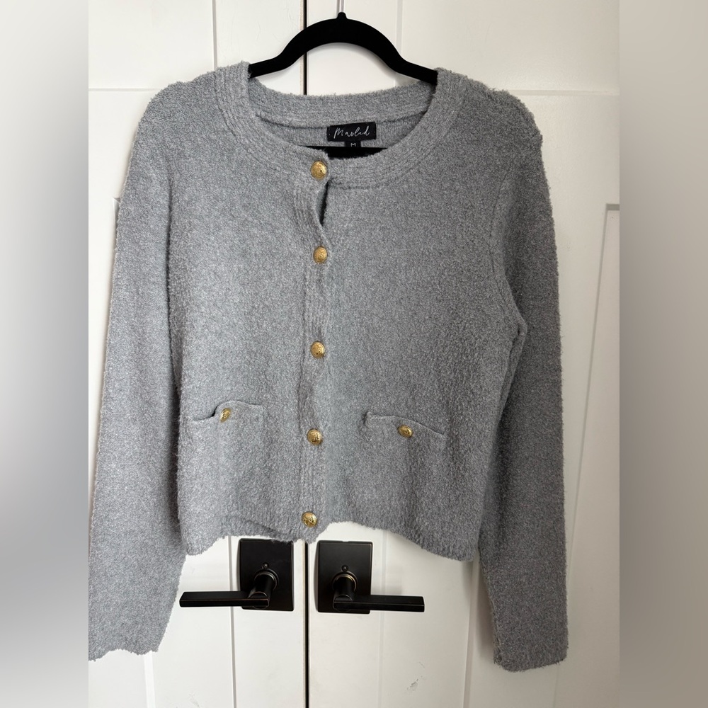 Marled Gray Cardigan with Gold Accents size M. Like new!